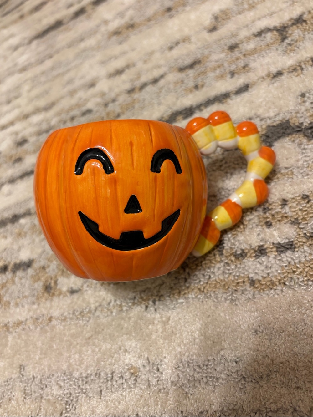 Vintage Omnibus Halloween Pumpkin Ceramic Mug with Candy Corn Handle